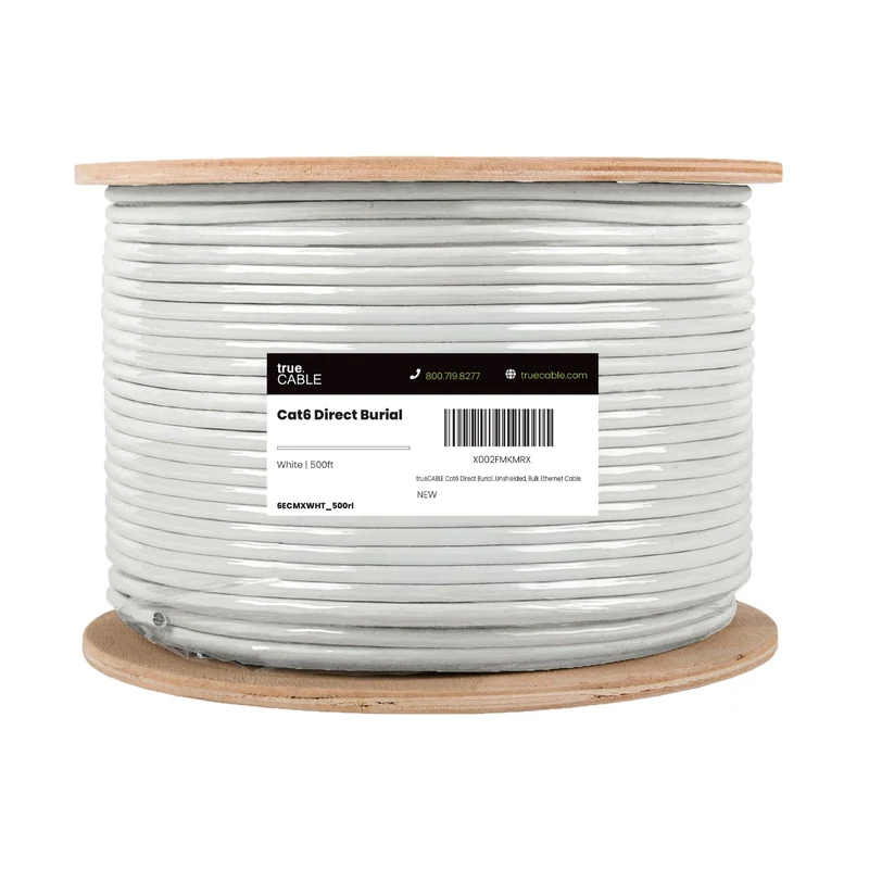 Cat6 Direct Burial Ethernet Cable · Unshielded — White / 500ft