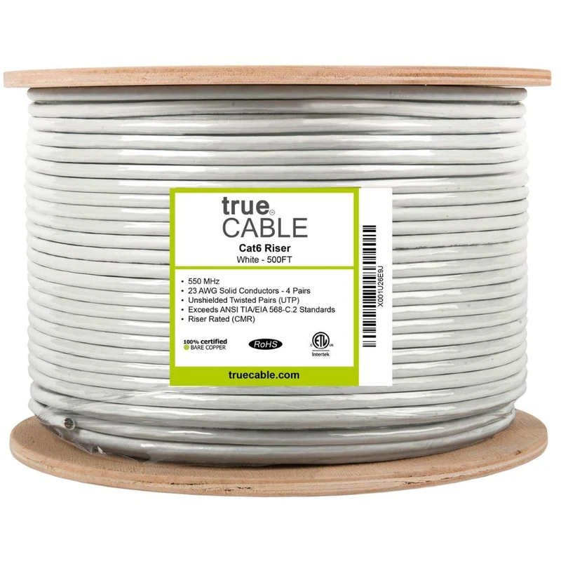 Cat6 Riser Ethernet Cable — Unshielded — White / 500ft