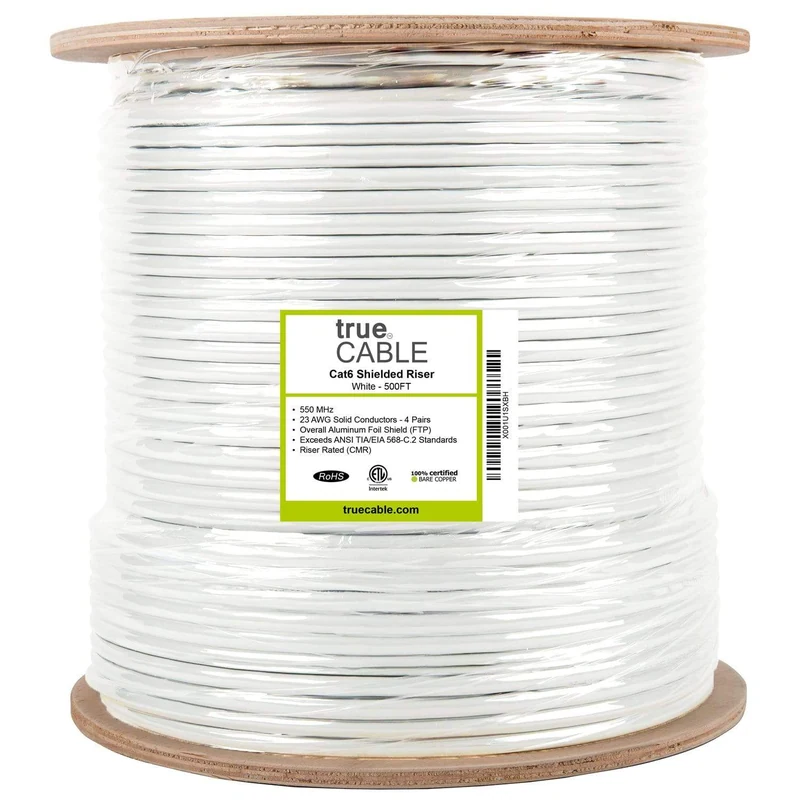 Cat6 Riser Ethernet Cable · Shielded — White / 500ft
