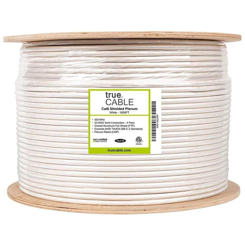 Cat6 Plenum Ethernet Cable · Shielded — White / 1000ft