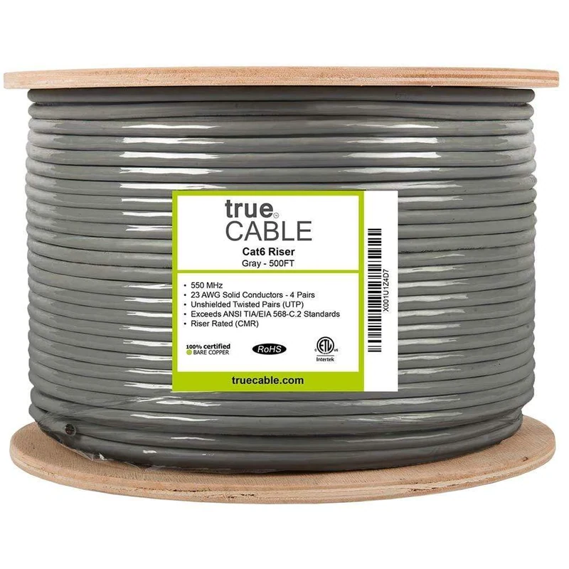 Cat6 Riser Ethernet Cable · Unshielded — Gray / 500ft