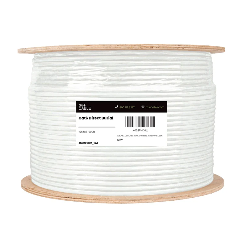 Cat6 Direct Burial Ethernet Cable · Unshielded — White / 1000ft