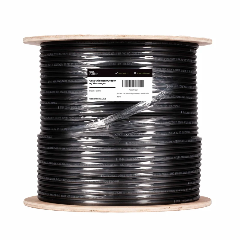 Cat6 Outdoor Ethernet Cable W/Messenger · Shielded — Black / 1000ft