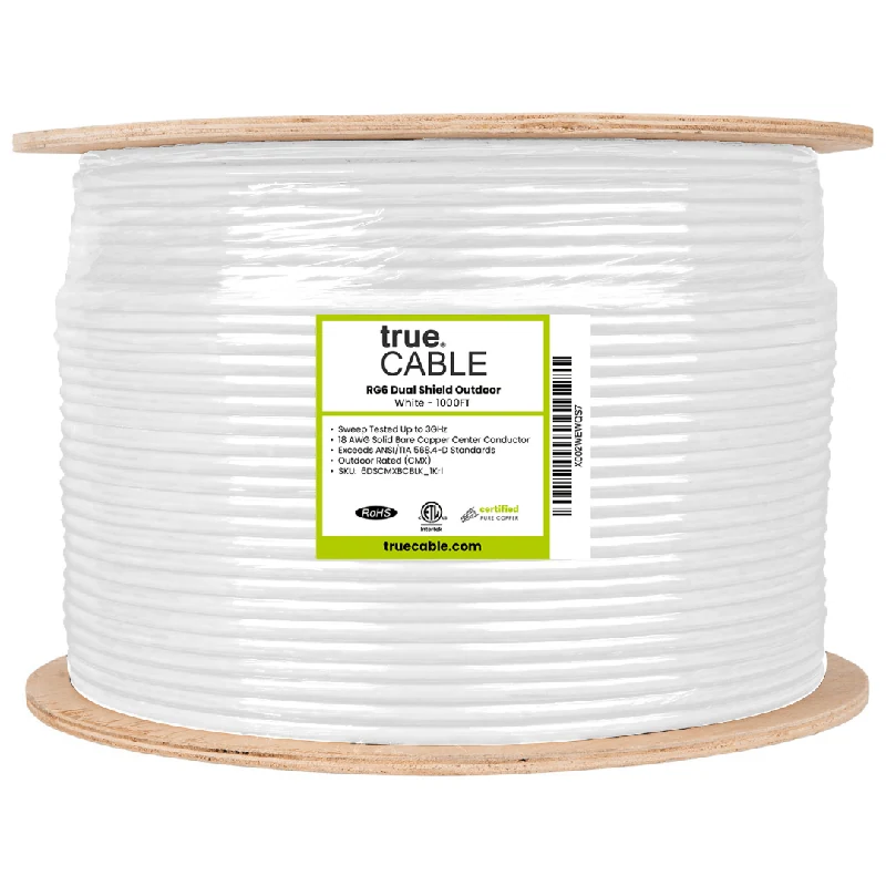 RG6 Dual Shield Outdoor Coaxial Cable — White / 1000ft