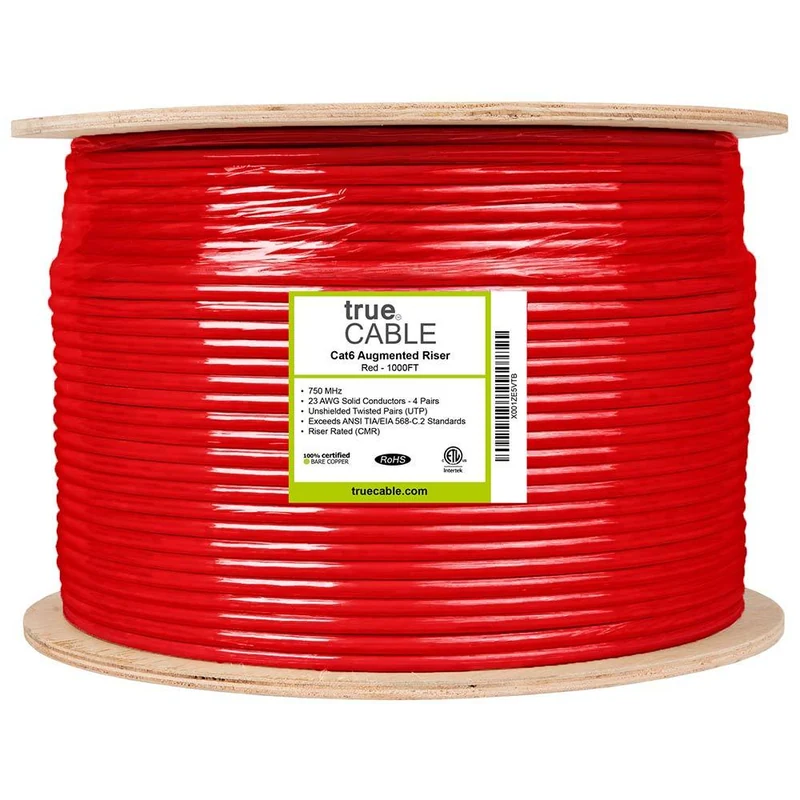 Cat6A Riser Ethernet Cable · Unshielded — Red / 1000ft