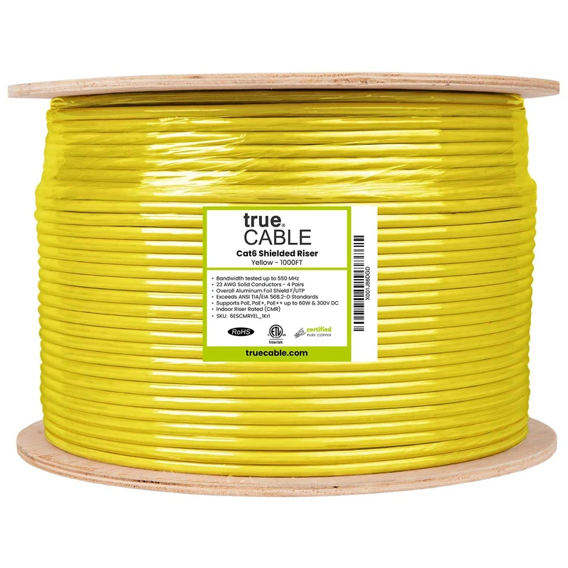 Cat6 Riser Ethernet Cable · Shielded — Yellow / 1000ft