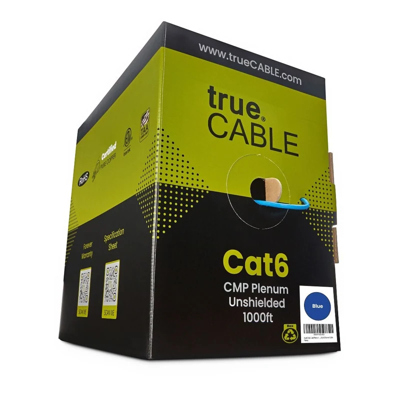 Cat6 Plenum Ethernet Cable — Unshielded — Blue / 1000ft