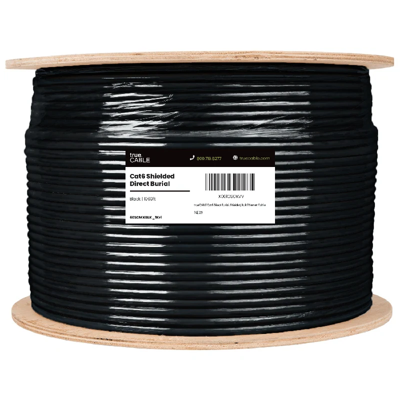 Cat6 Direct Burial Ethernet Cable · Shielded — Black / 1000ft
