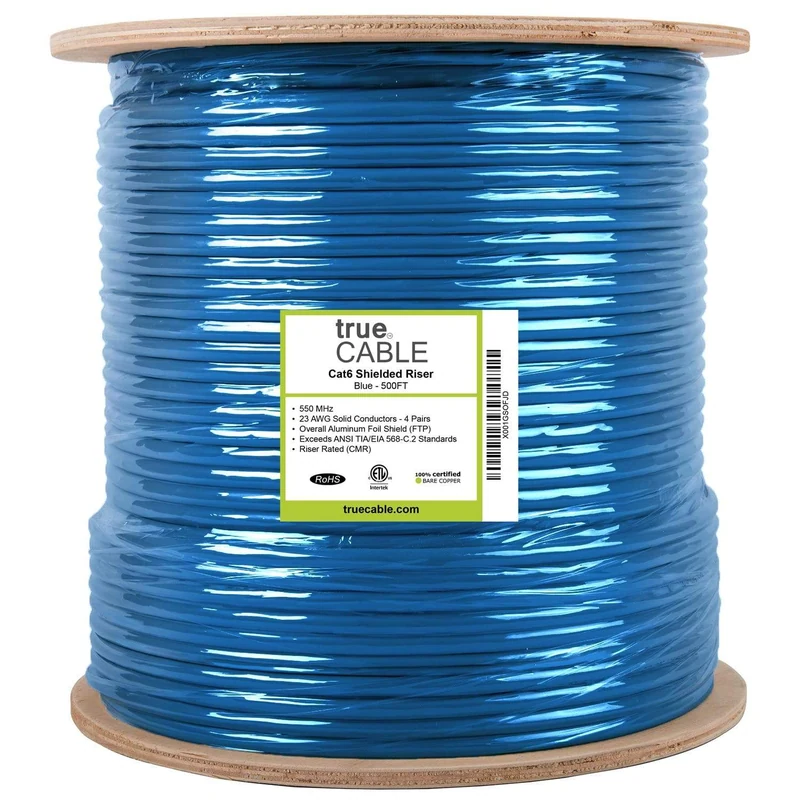 Cat6 Riser Ethernet Cable · Shielded — Blue / 500ft