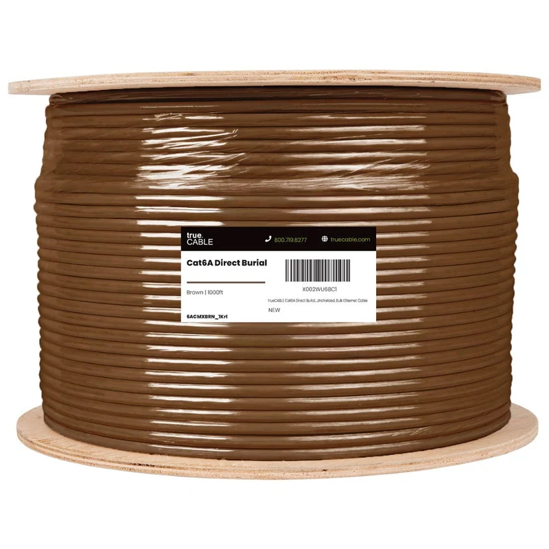 Cat6A Direct Burial Ethernet Cable · Unshielded — Brown / 1000ft
