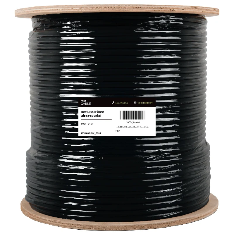 Cat6 Gel Filled Direct Burial Ethernet Cable · Unshielded — Black / 500ft