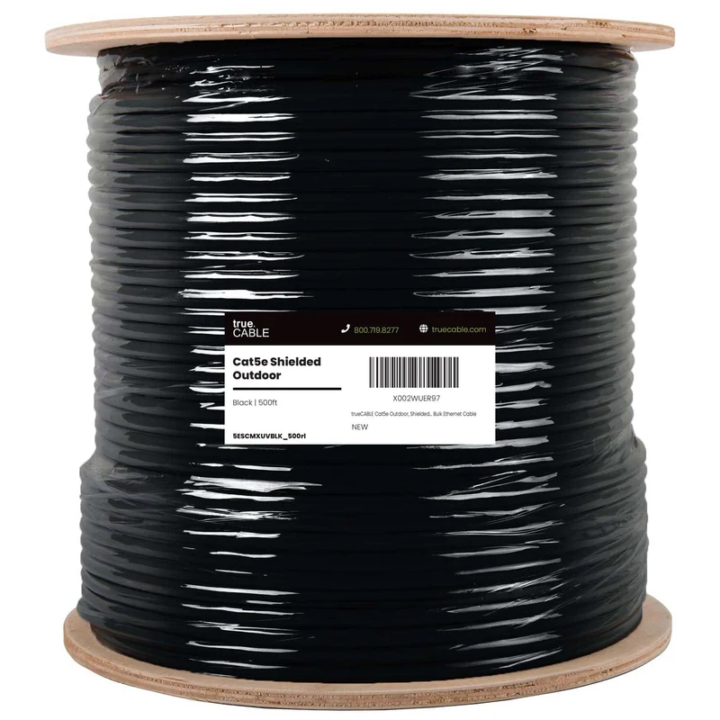 Cat5e Outdoor Ethernet Cable · Shielded — Black / 500ft