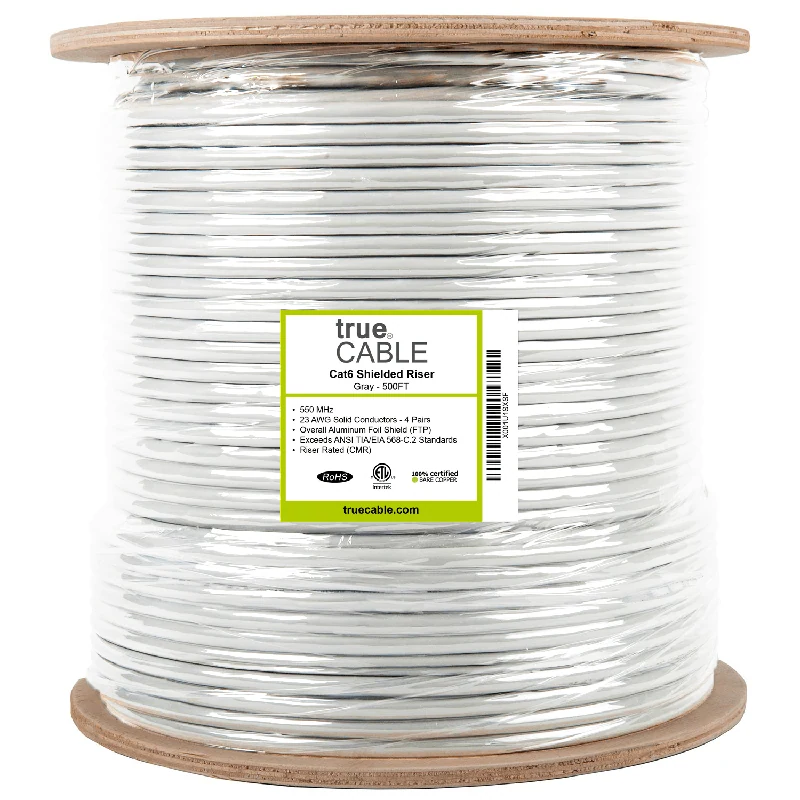 Cat6 Riser Ethernet Cable · Shielded — Gray / 500ft